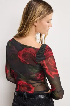 mesh ruched asymmetric top