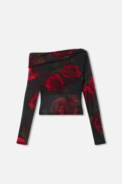 mesh ruched asymmetric top