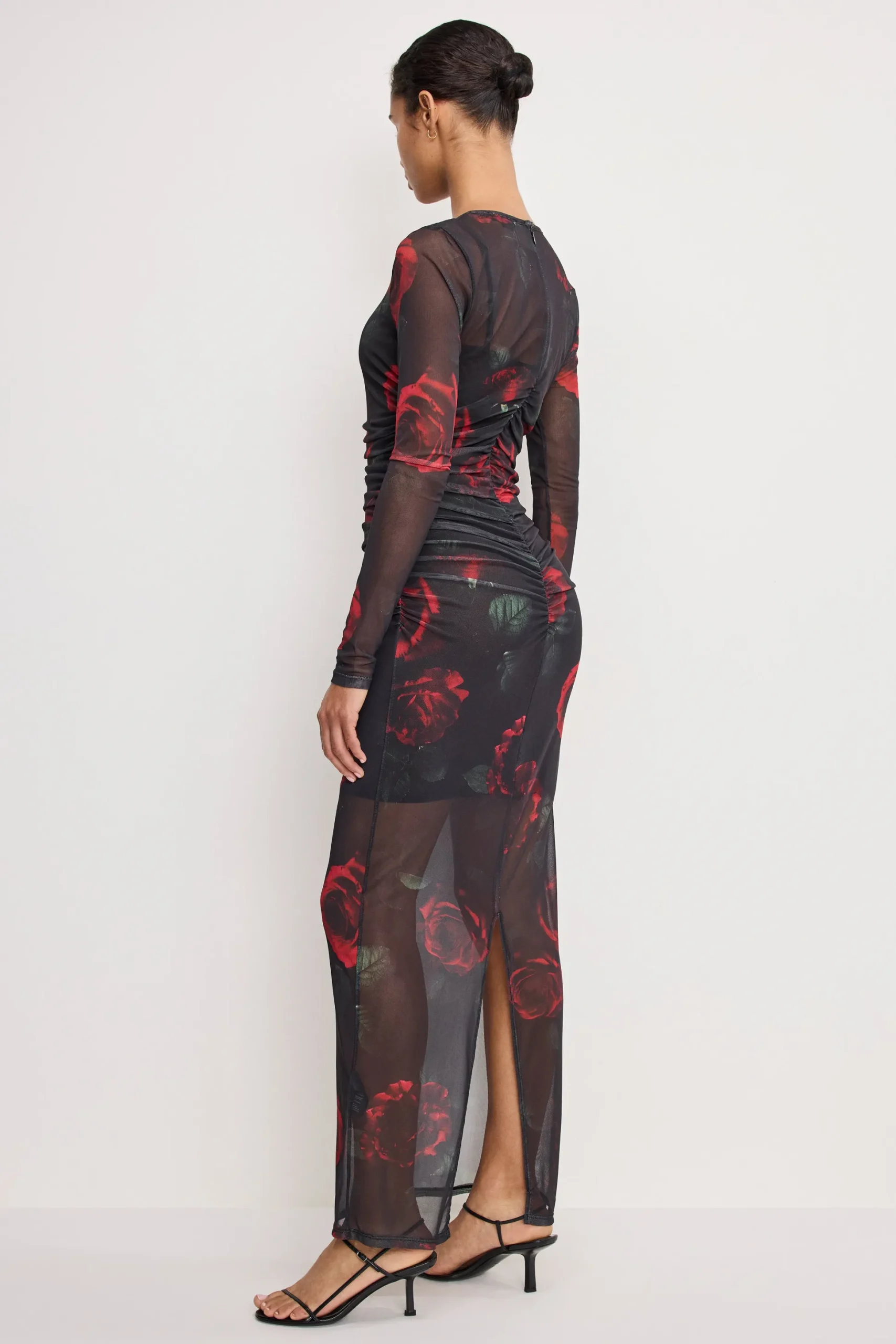 mesh ruched maxi dress