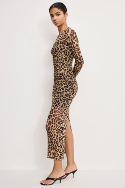 mesh ruched maxi dress