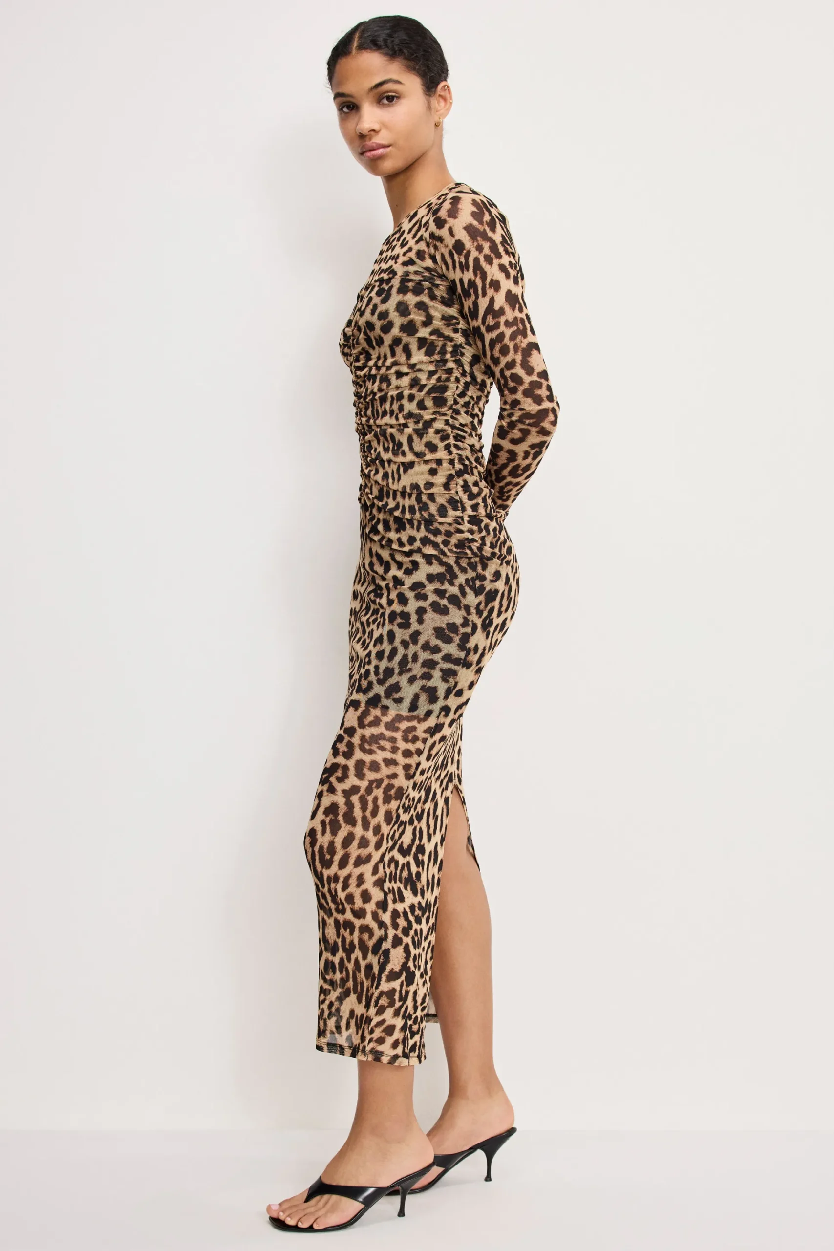 mesh ruched maxi dress