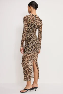mesh ruched maxi dress