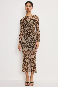 mesh ruched maxi dress