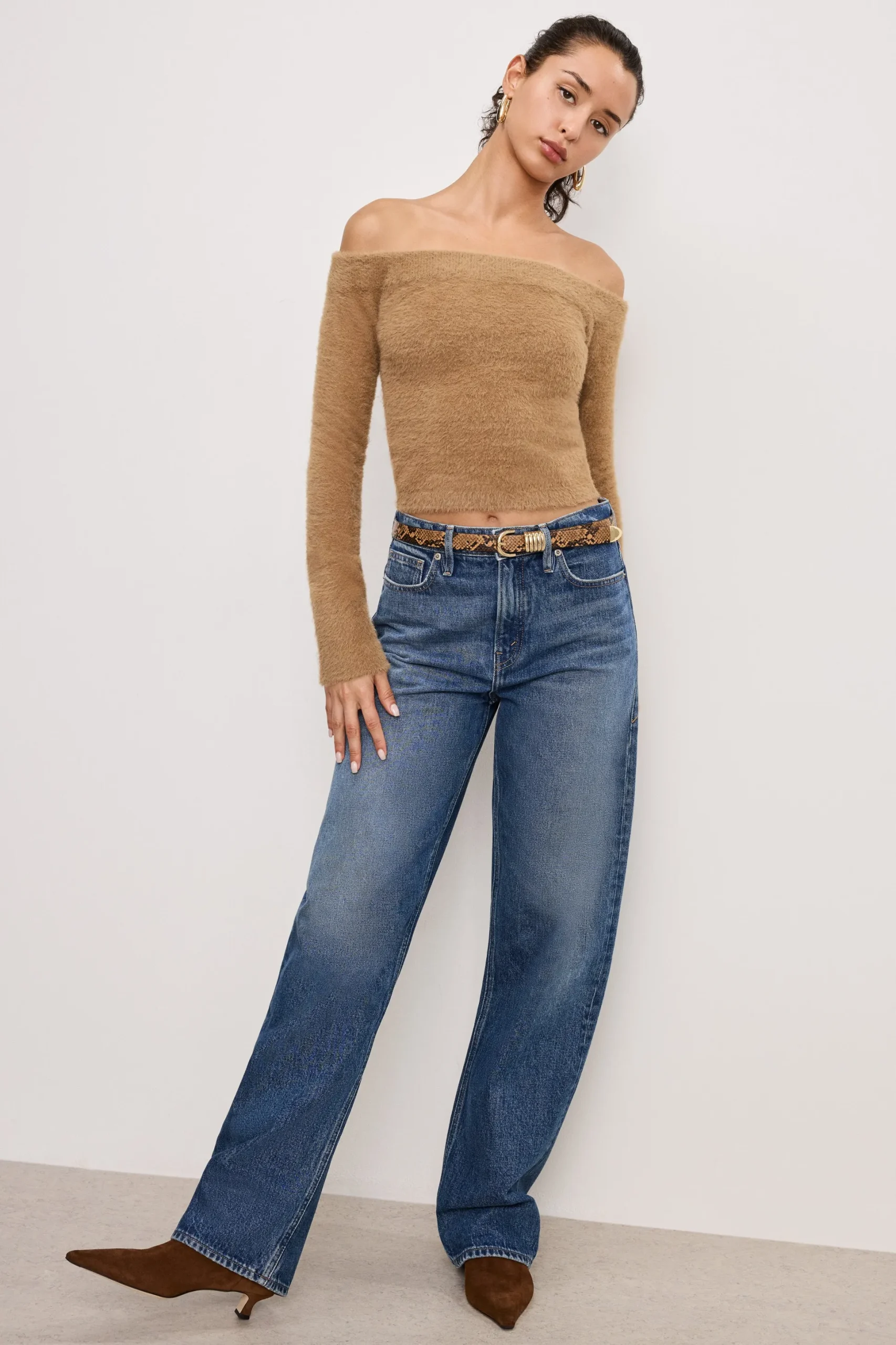off shoulder plush top