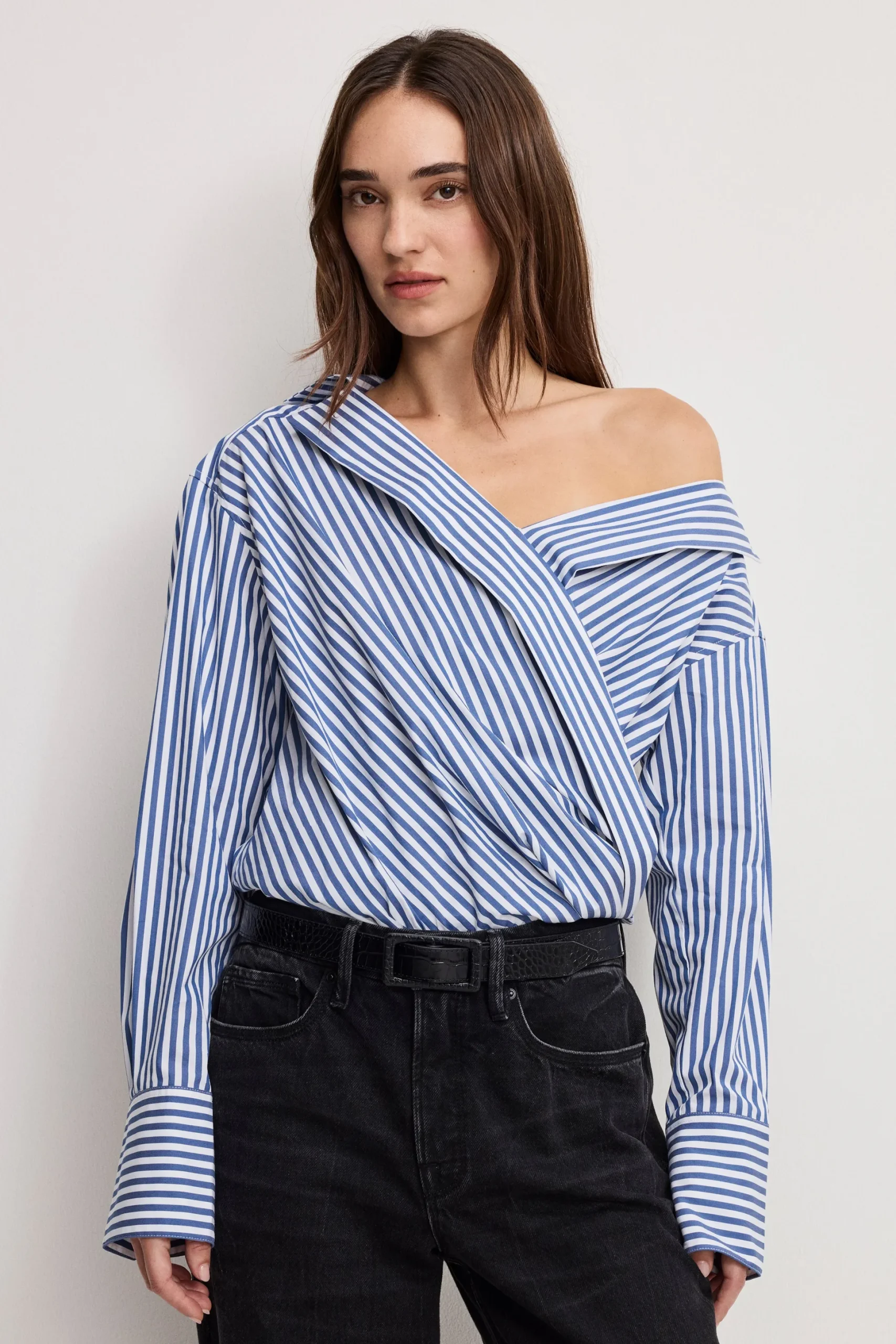 off-shoulder poplin bodysuit