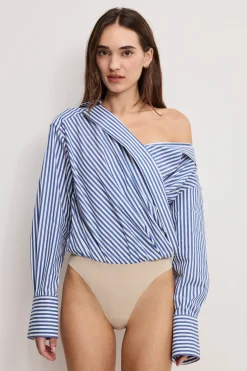 off-shoulder poplin bodysuit
