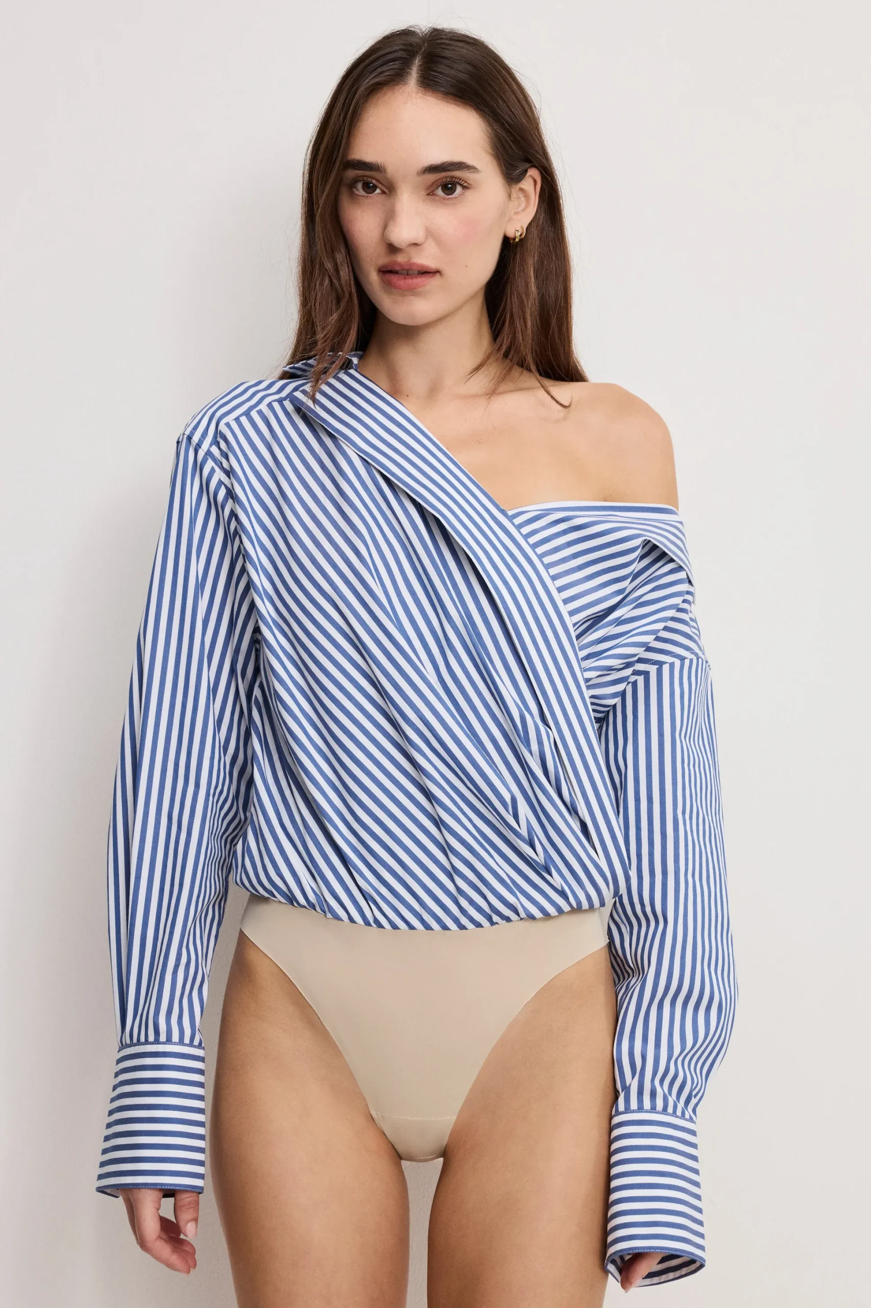 off-shoulder poplin bodysuit