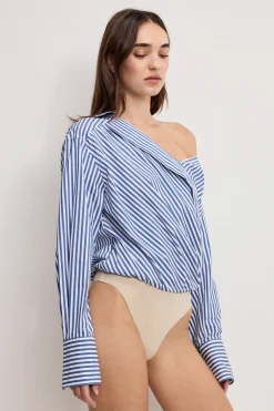off-shoulder poplin bodysuit