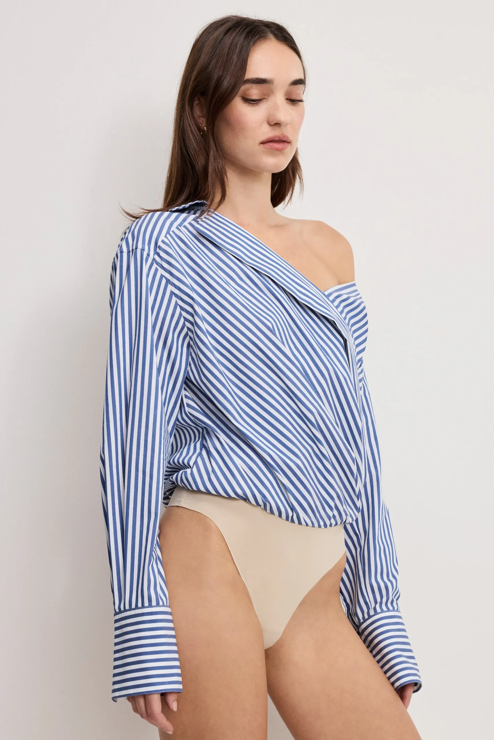 off-shoulder poplin bodysuit