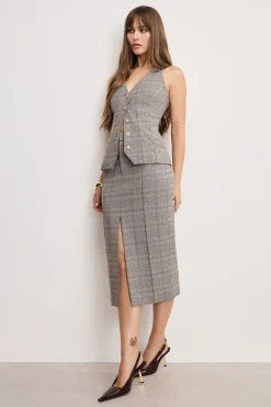 plaid midi skirt