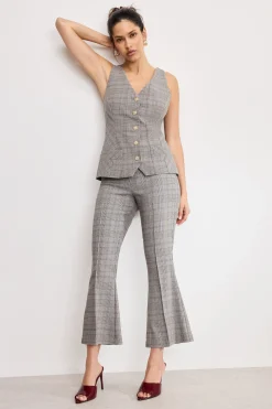 plaid pull on kick flare pants
