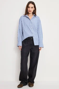 poplin oversized shirt w button adjustable waist