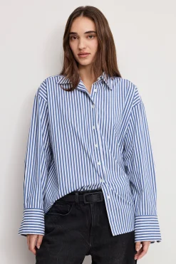 poplin oversized shirt w button adjustable waist