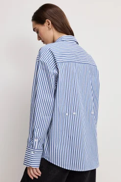 poplin oversized shirt w button adjustable waist