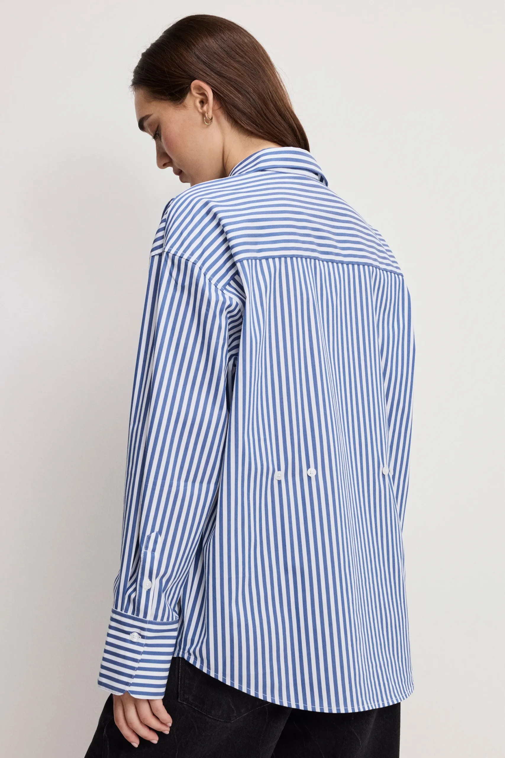 poplin oversized shirt w button adjustable waist