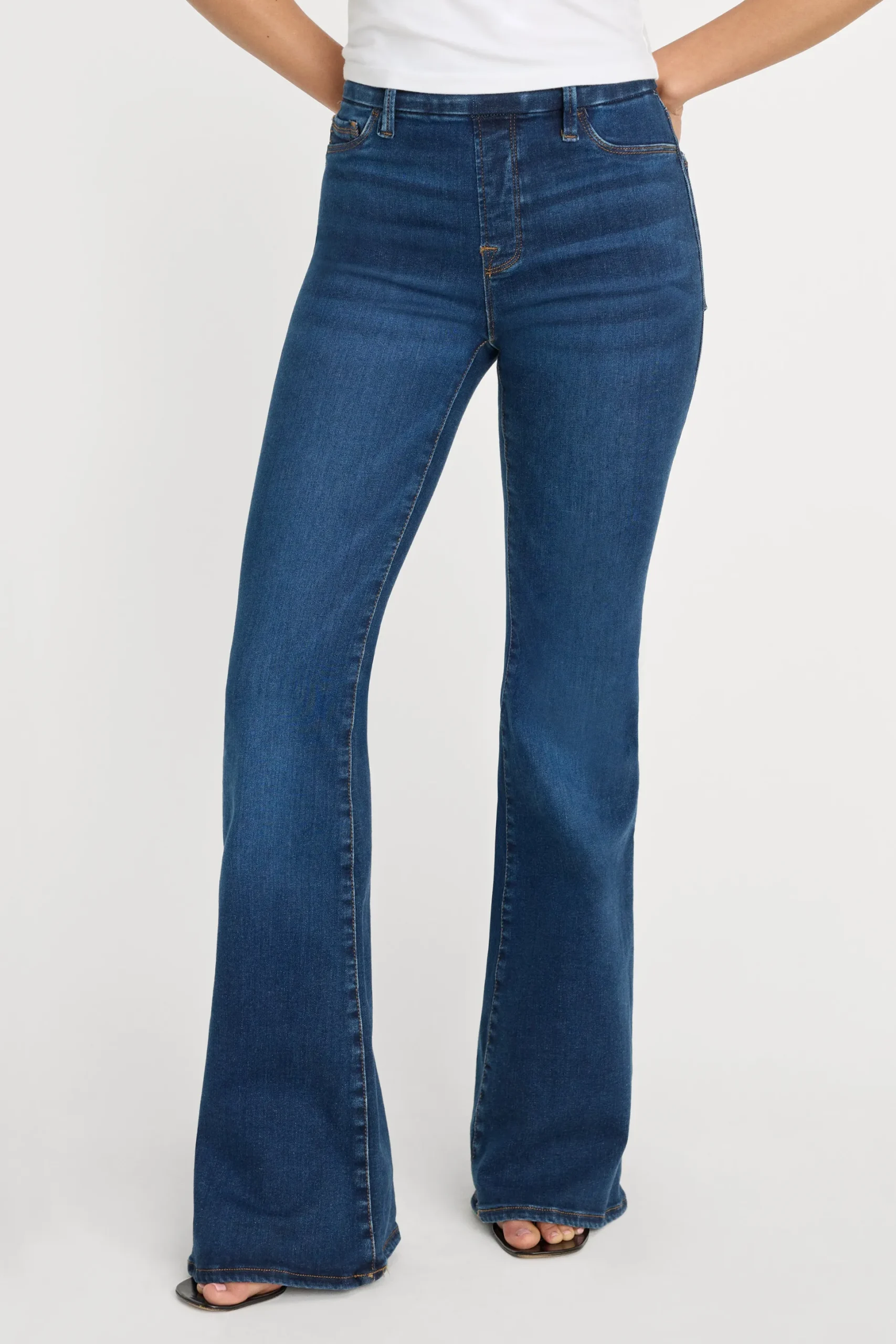power stretch pull-on flare jeans