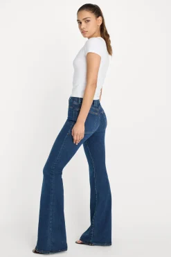 power stretch pull-on flare jeans