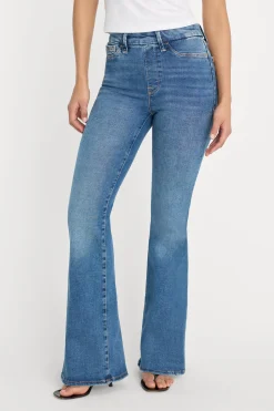 power stretch pull-on flare jeans