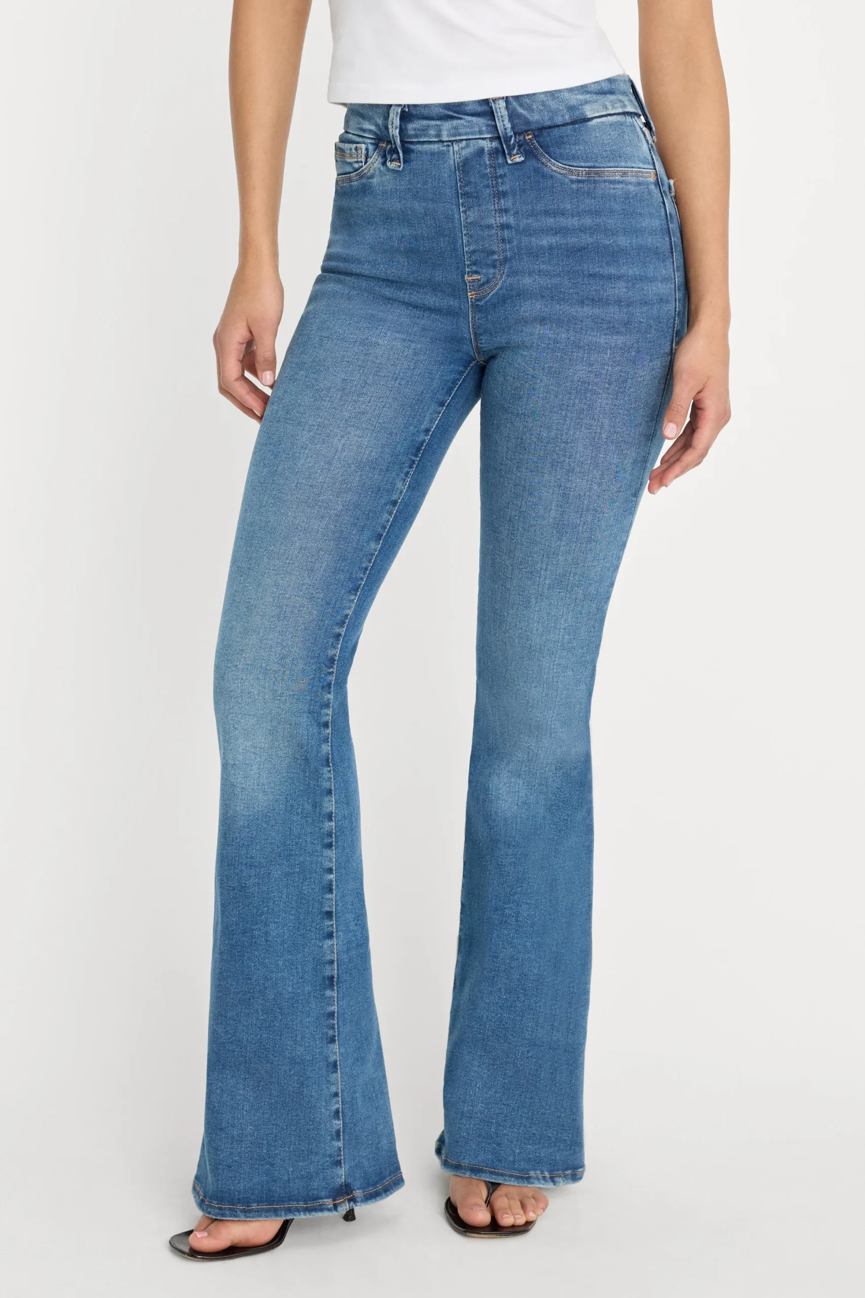 power stretch pull-on flare jeans