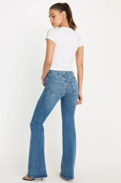 power stretch pull-on flare jeans
