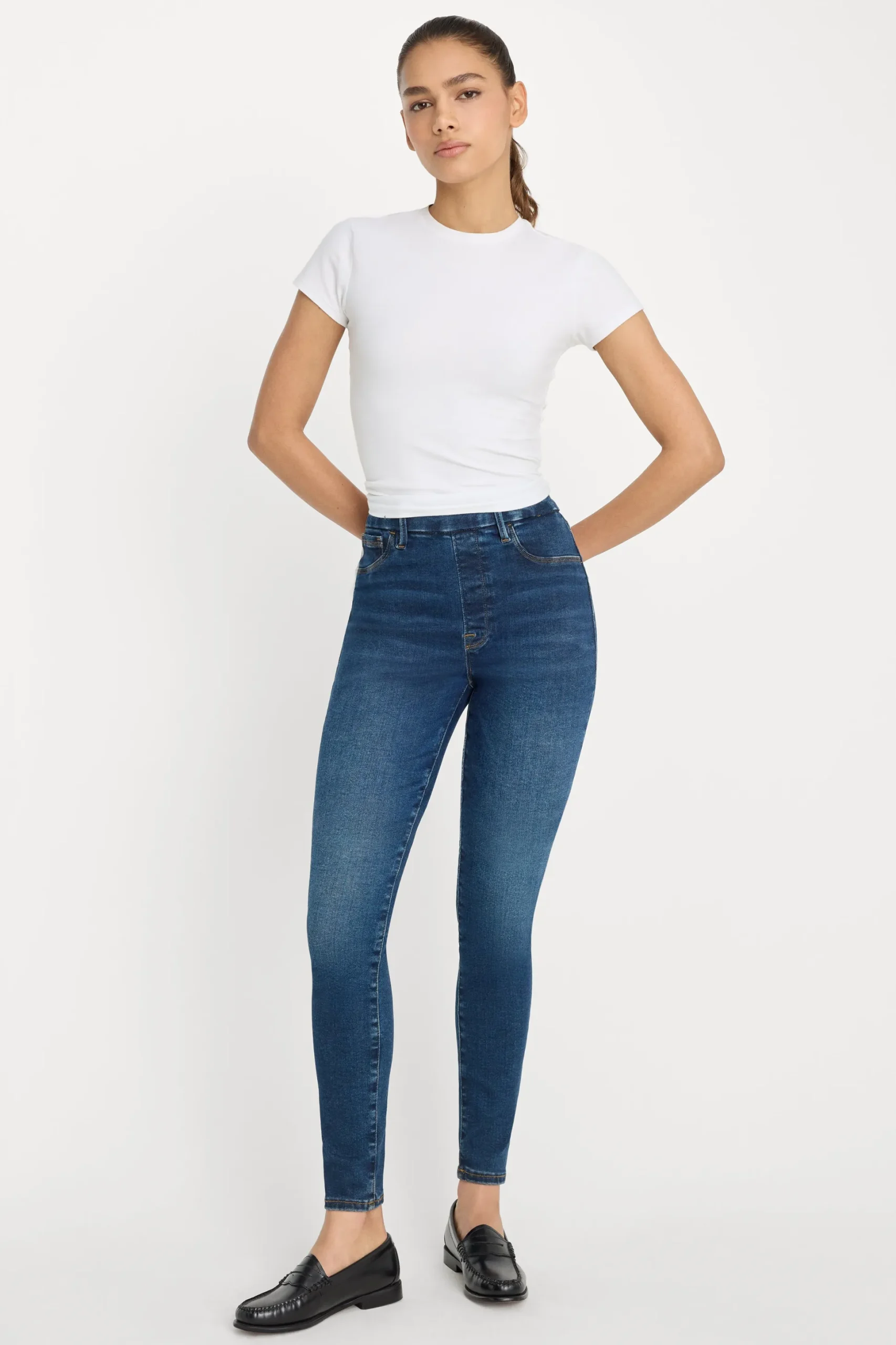 power stretch pull-on skinny jeans