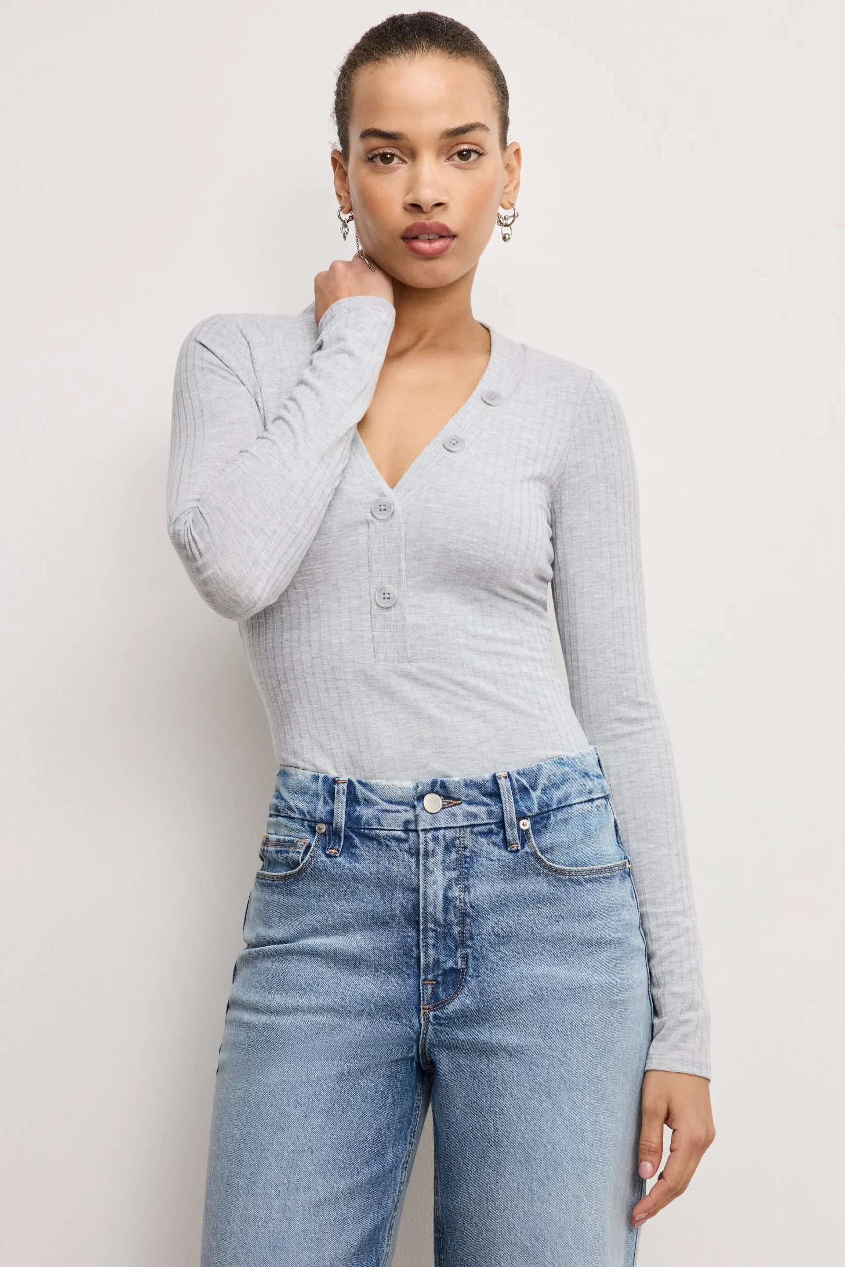 ribbed henley bodysuit