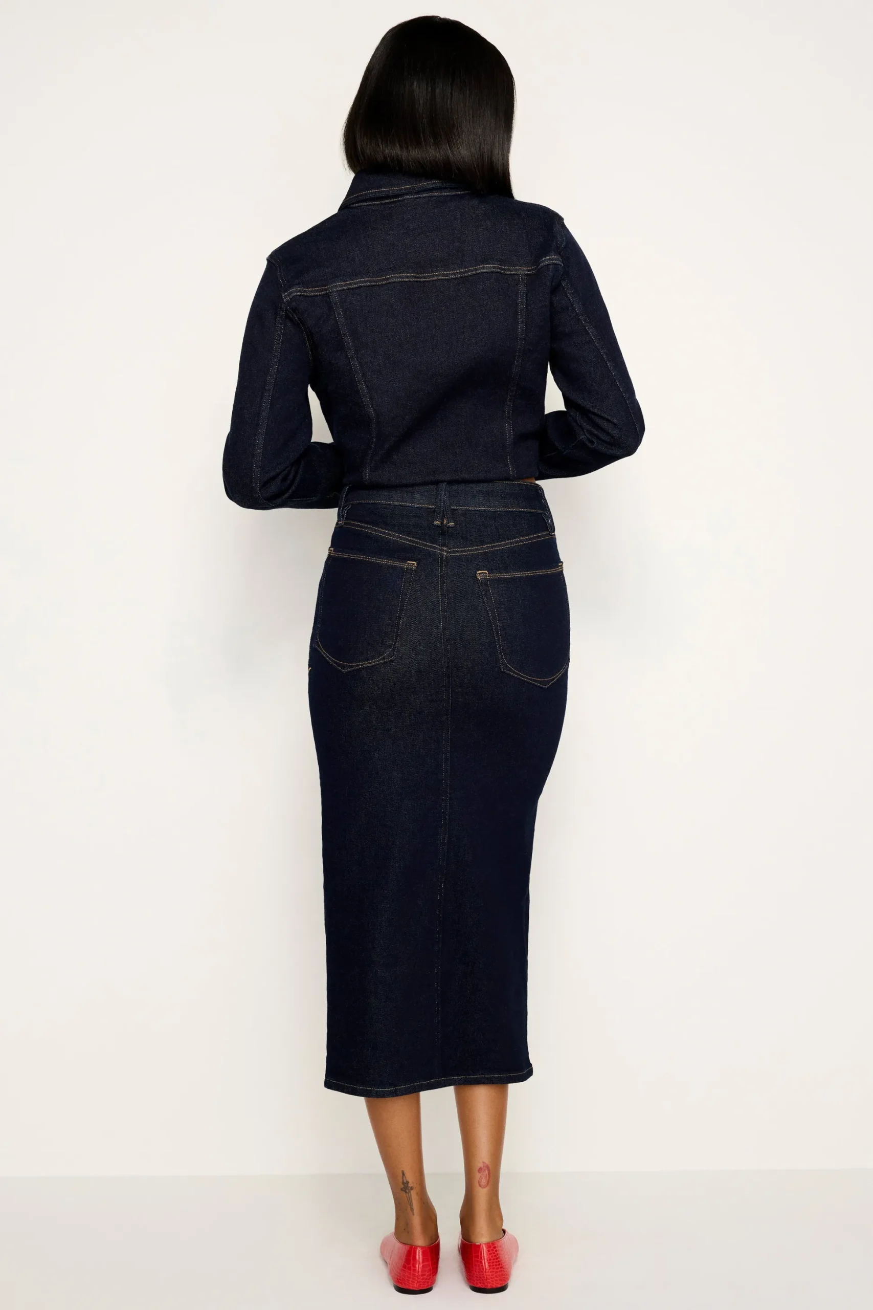 rinsed denim midi skirt