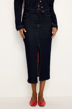 rinsed denim midi skirt