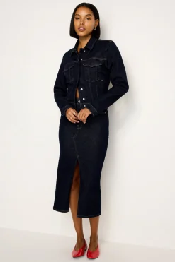 rinsed denim midi skirt