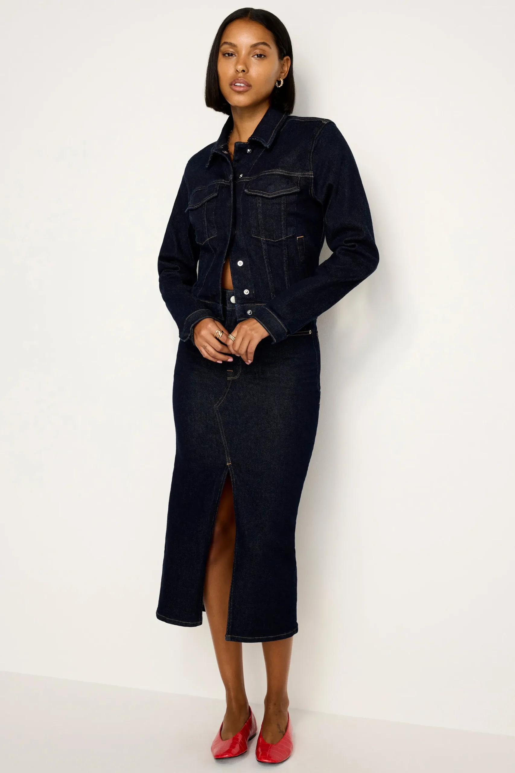 rinsed denim midi skirt