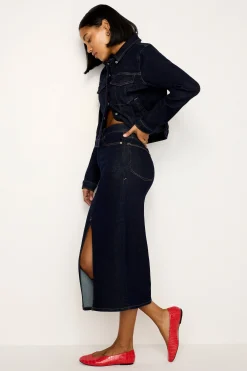 rinsed denim midi skirt