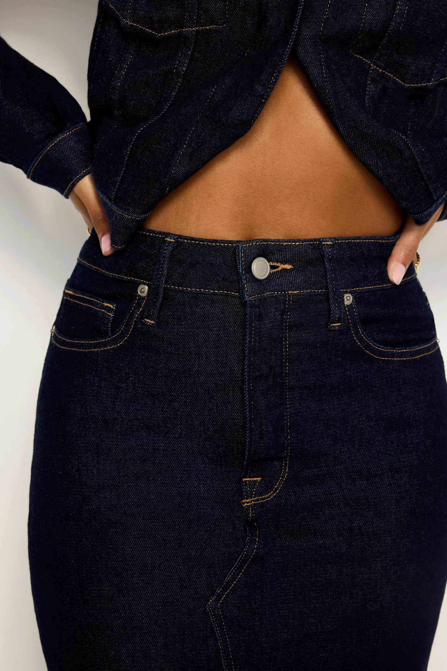 rinsed denim midi skirt