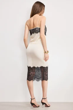 satin lace slip midi skirt
