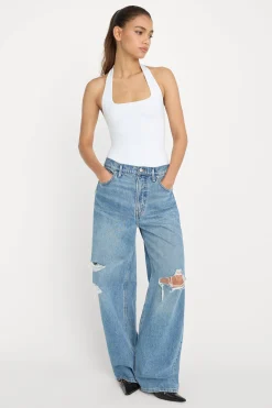 sculpting halter square neck bodysuit