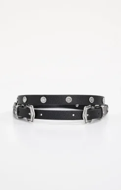 skinny double buckle belt