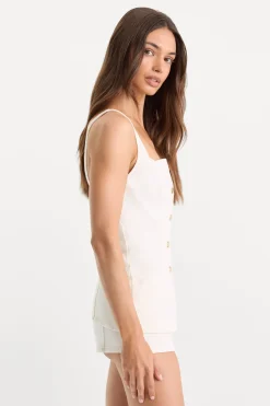 sleeveless denim button front top