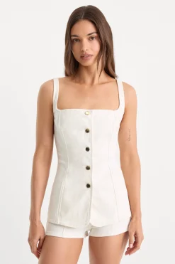sleeveless denim button front top