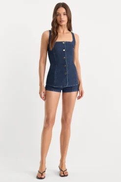 sleeveless denim button front top