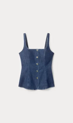 sleeveless denim button front top