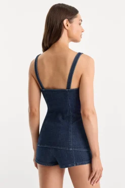 sleeveless denim button front top