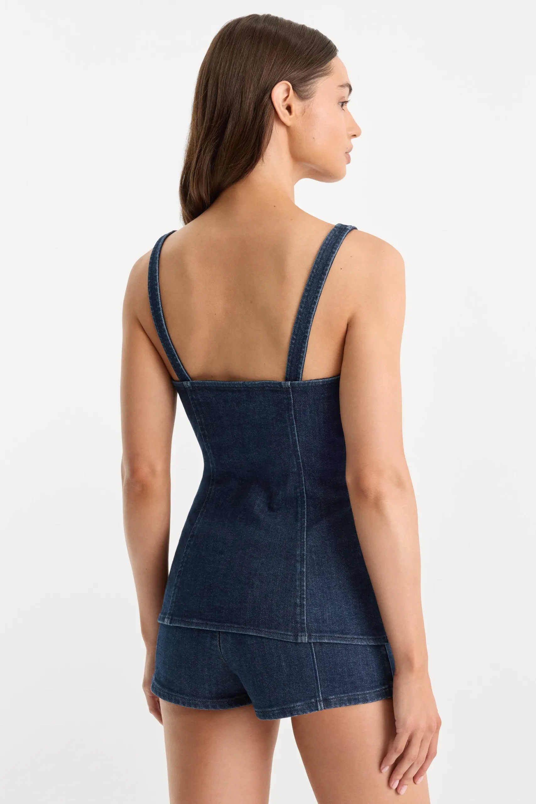 sleeveless denim button front top