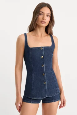 sleeveless denim button front top