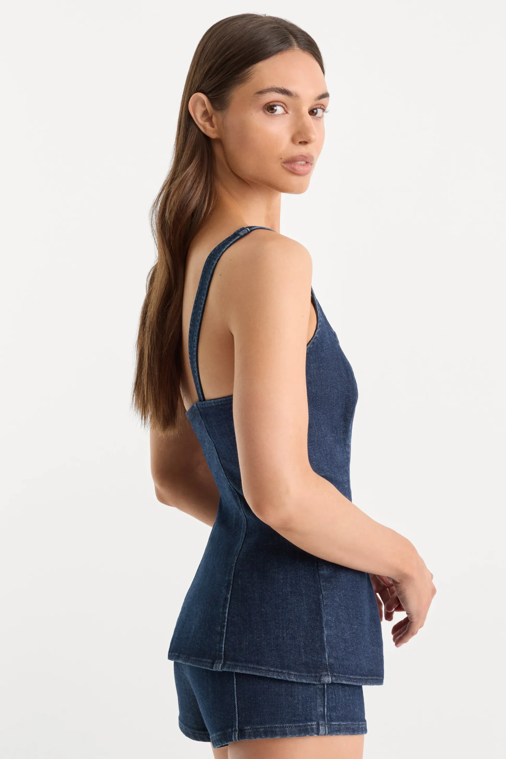 sleeveless denim button front top
