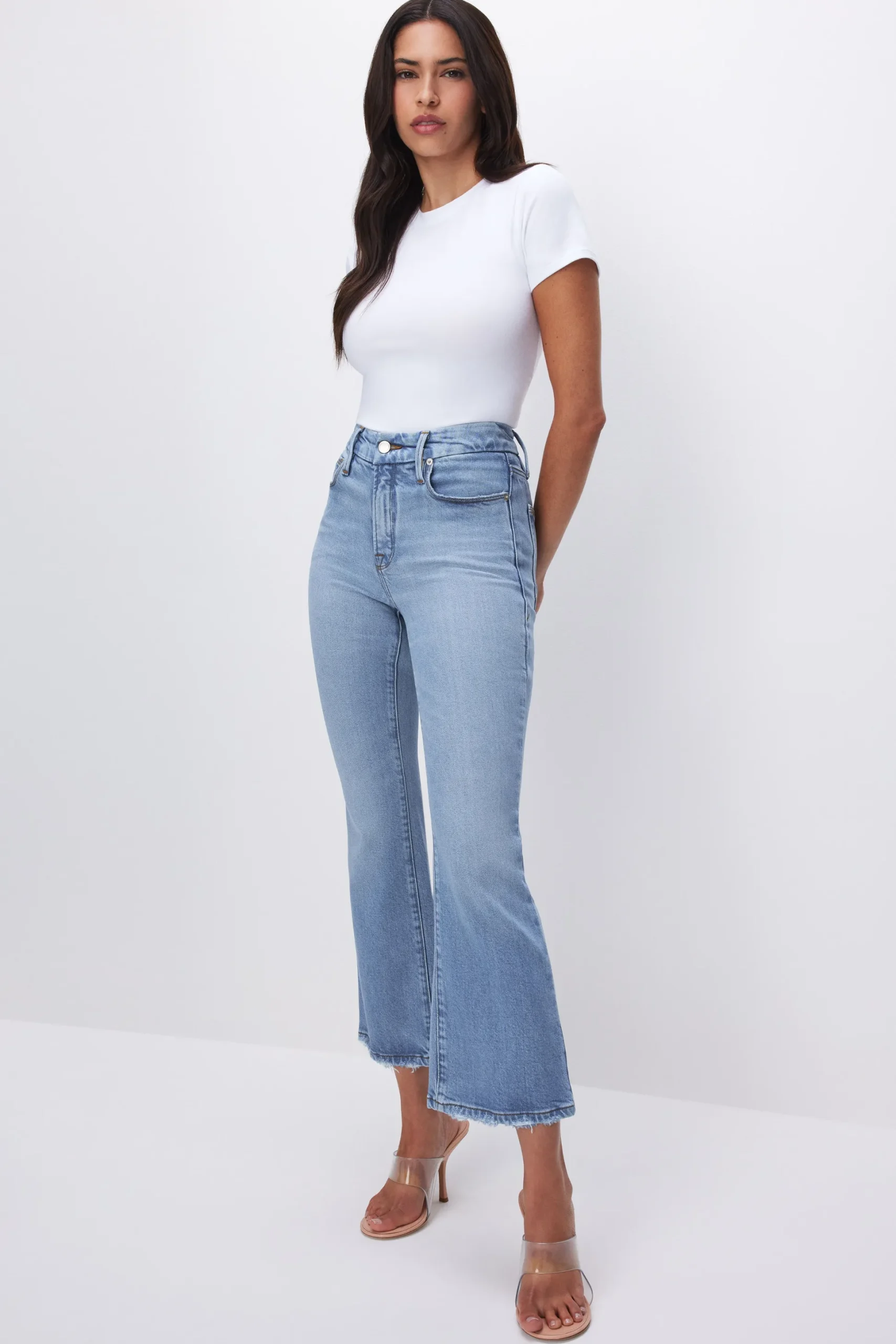 soft-tech good legs cropped mini boot jeans