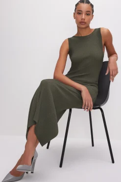 stretch rib scoop back midi dress