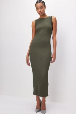 stretch rib scoop back midi dress