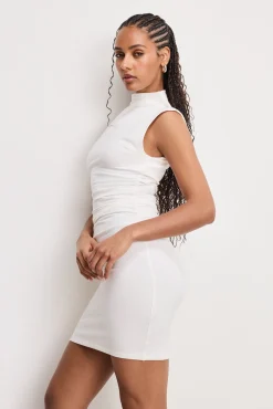 super stretch jersey mock neck mini dress