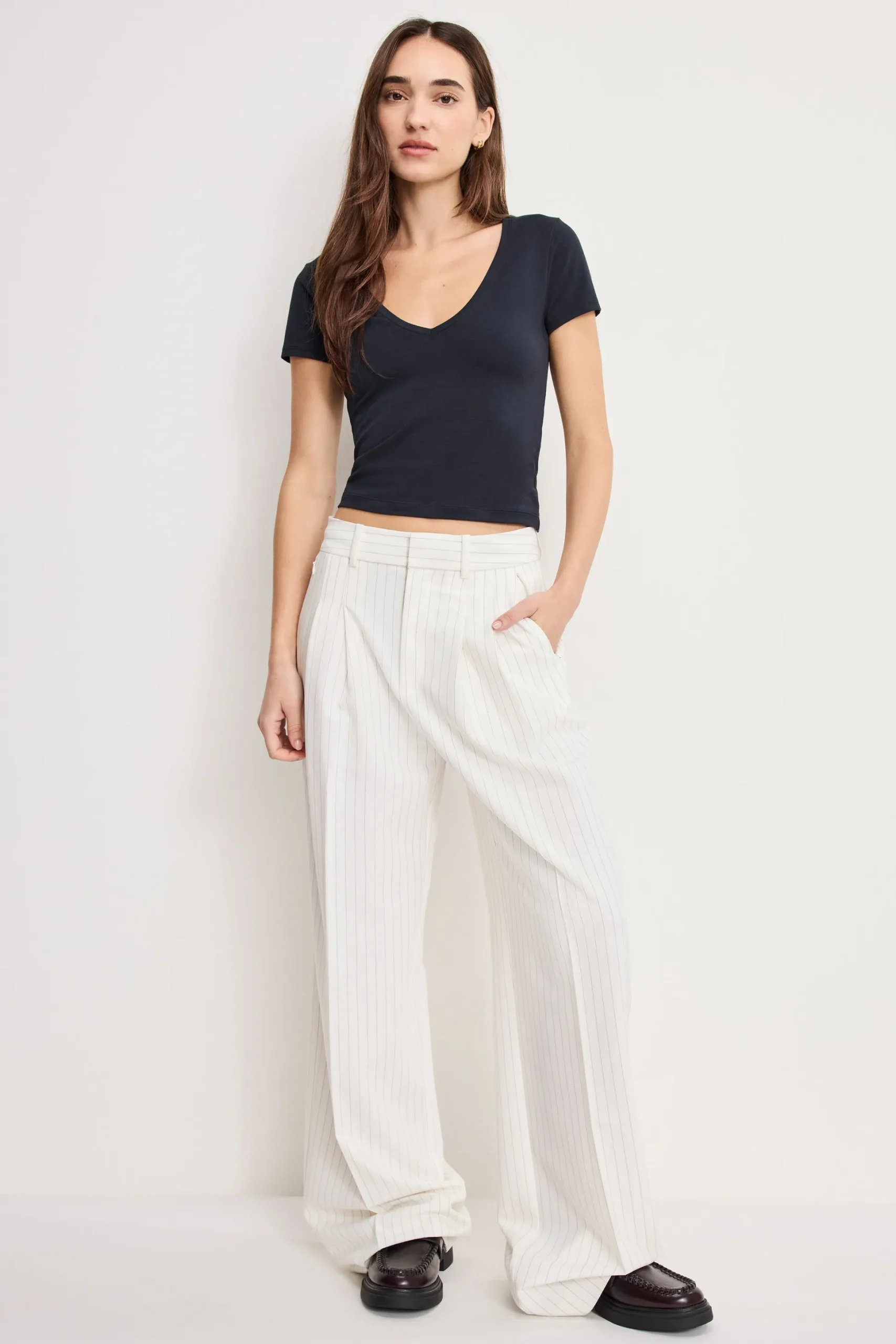 super stretch v neck baby tee