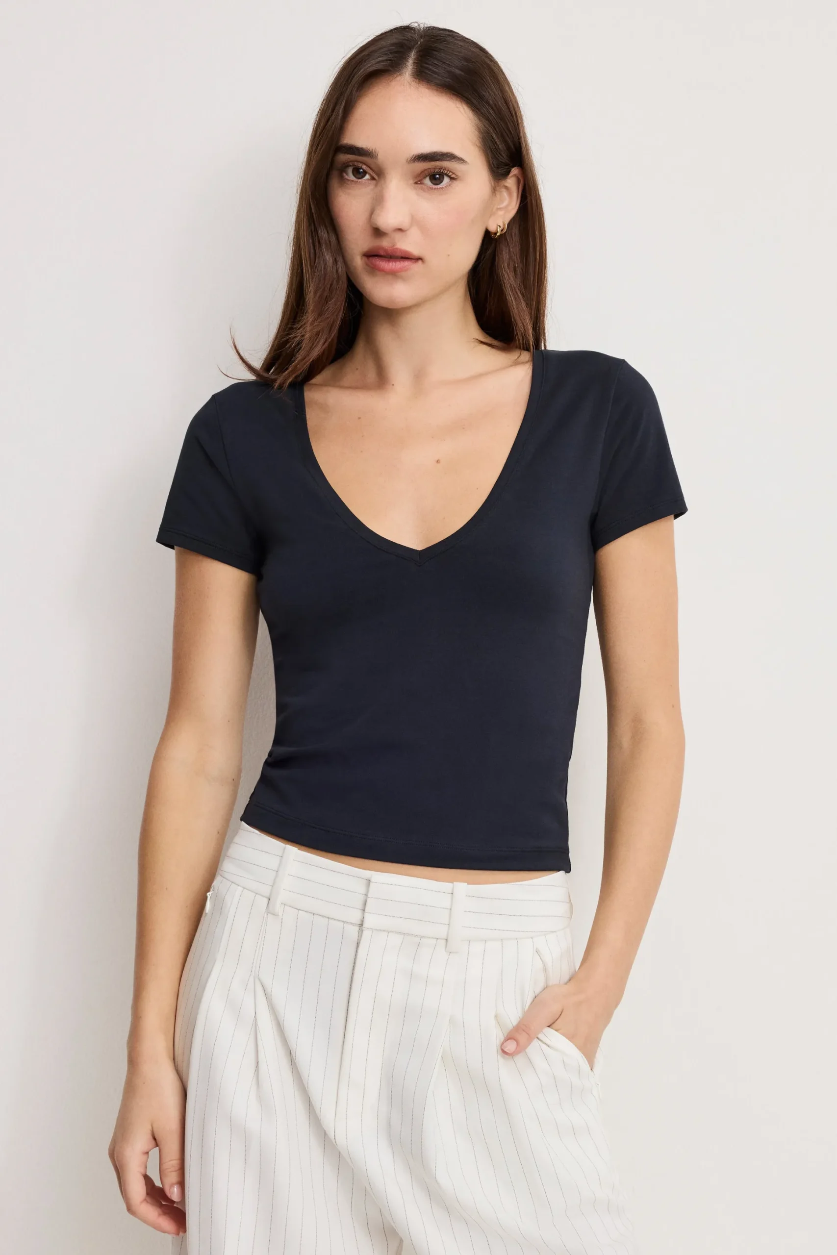 super stretch v neck baby tee