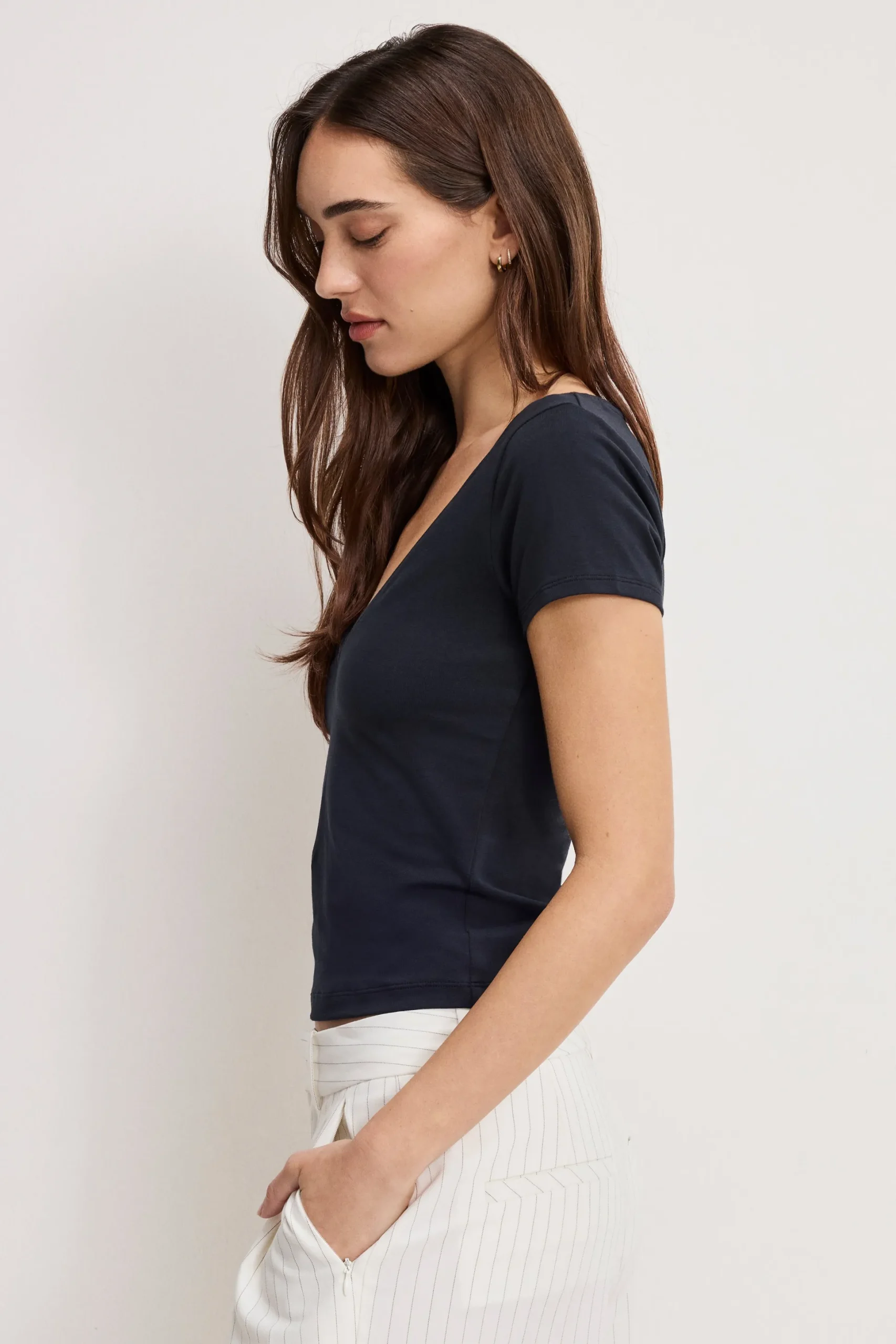 super stretch v neck baby tee